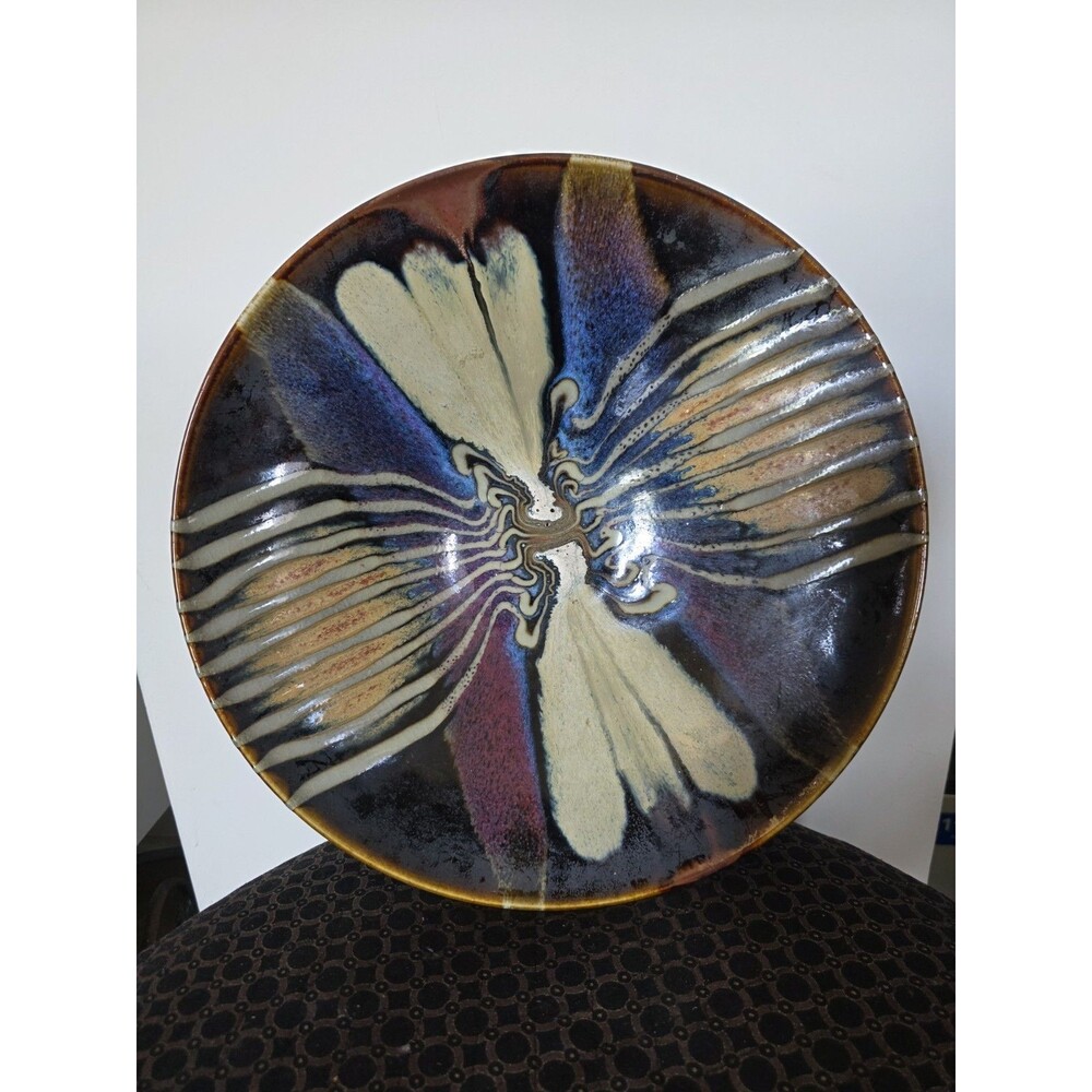 Vintage MATTHEW PATTON StudioArtPotery 13"ABSTRACTSwirlPlateBowl Signed&1ofaKind